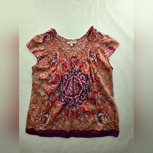 Croft & Barrow Orange Paisley Cotton Cap Sleeve Blouse Women  Size Medium